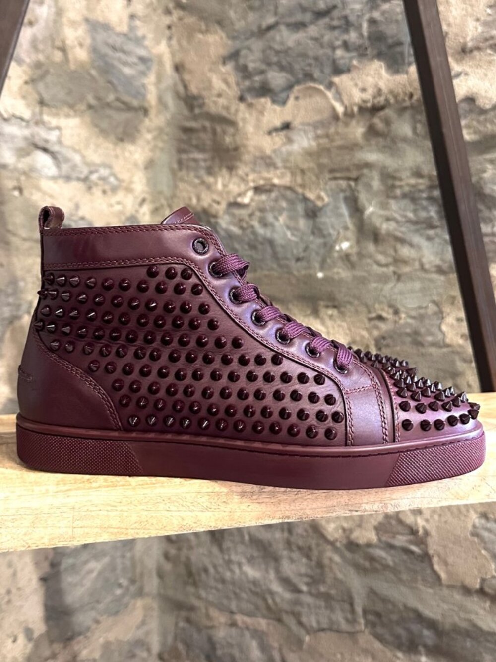 Christian Louboutin Burgundy Leather Louis Spikes Sneakers
